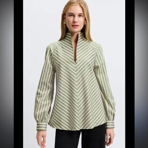 Foxcroft Olive and White Chevron Blouse